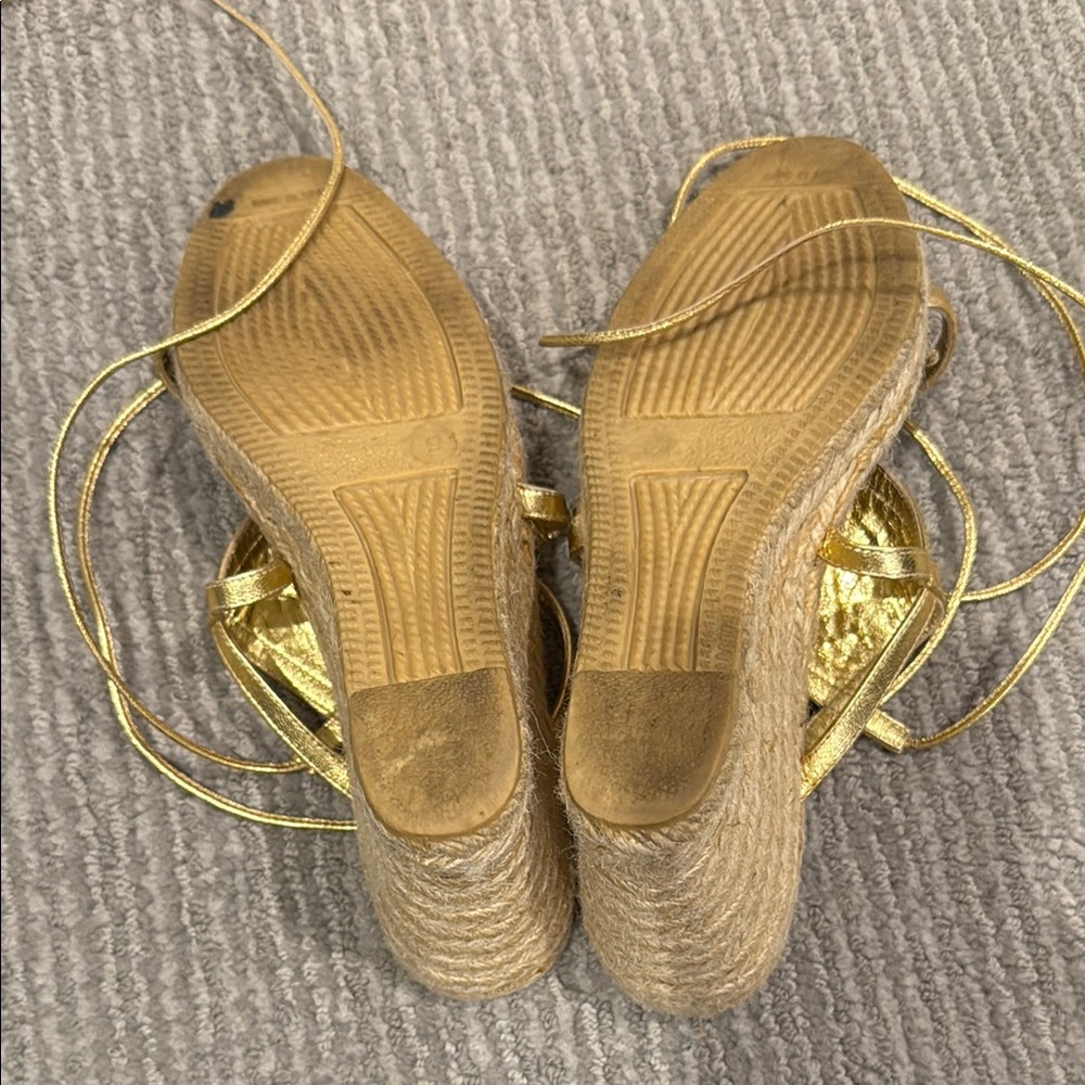 Tory Burch Metallic Gold Espadrille Sandals SZ 9 - Picture 6 of 6